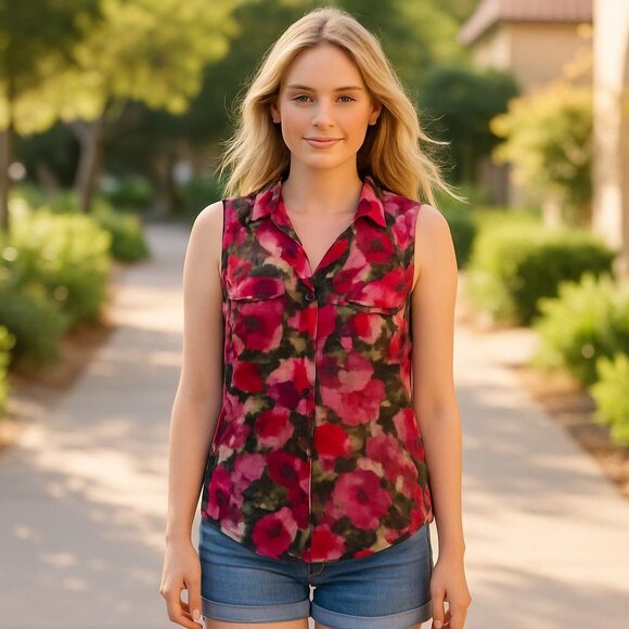 NEW Y2K Wet Seal Floral Sheer Vest Buttondown Blouse Fairy Whimsical Juniors M - Picture 1 of 9